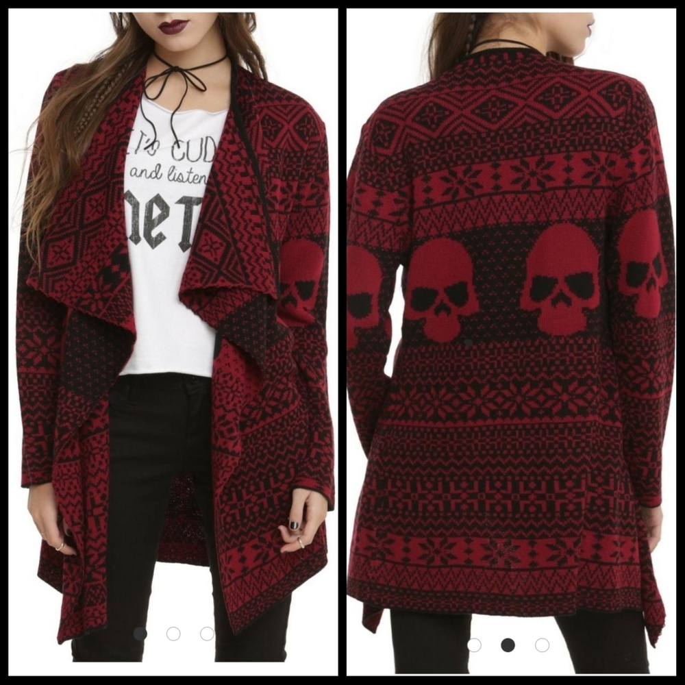 Iron Fist Black Red My Christmas Sweater Flyaway Cardigan Hot Topic XL